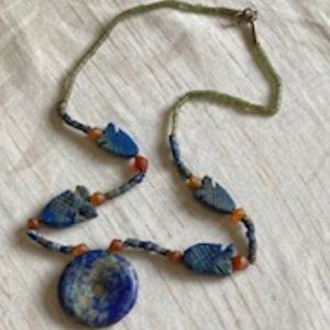 VINTAGE BEAD  AND LAPIS STONE NECKLACE HANDMADE IN AFGHANISTAN